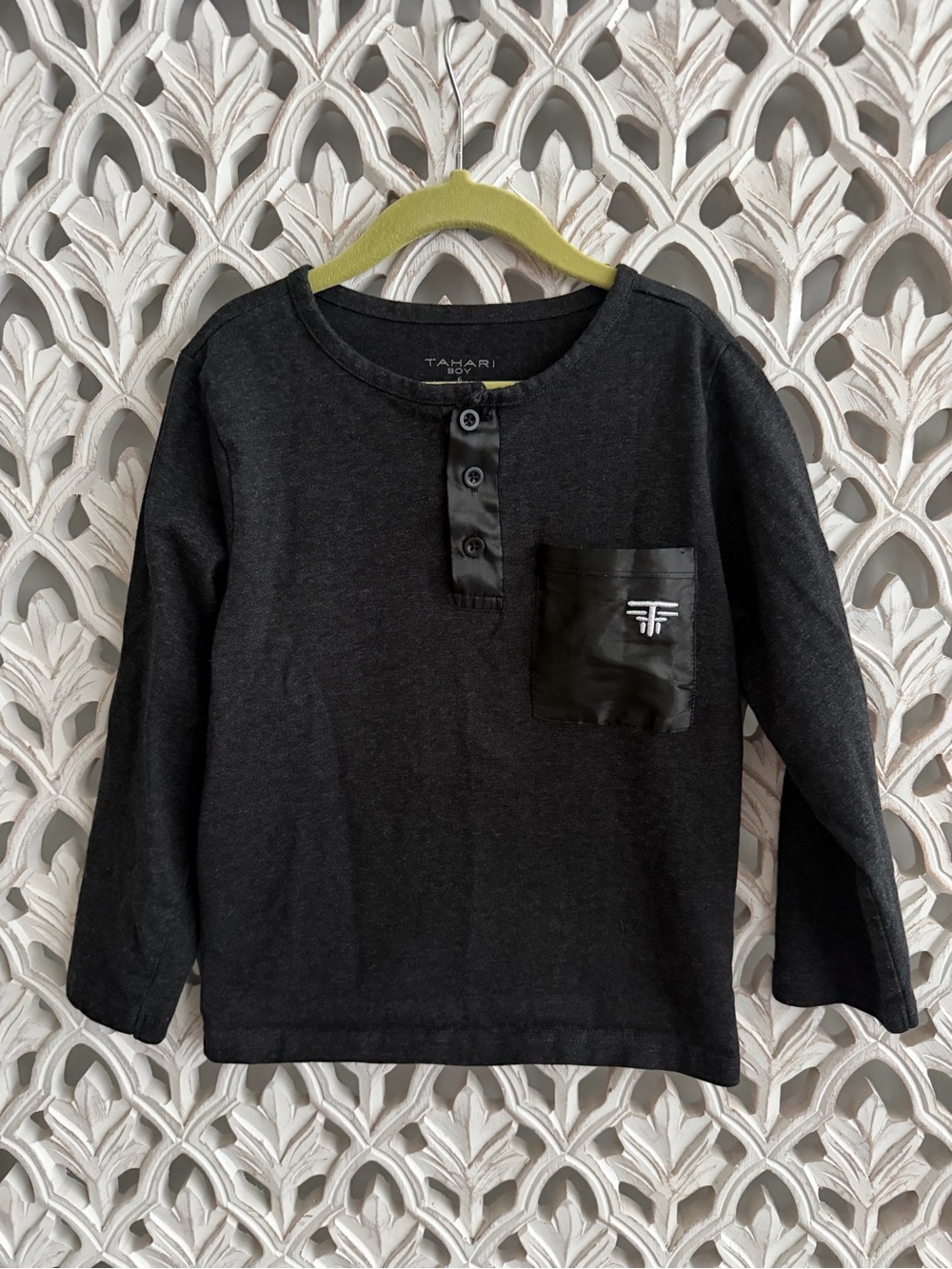 Tahari Kids Black Long-Sleeve Henley with Satin Pocket